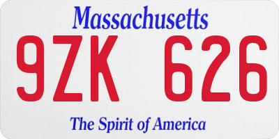 MA license plate 9ZK626