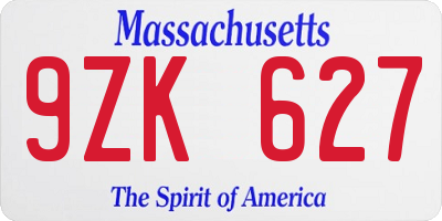 MA license plate 9ZK627