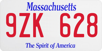 MA license plate 9ZK628