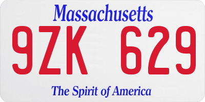 MA license plate 9ZK629