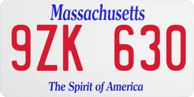 MA license plate 9ZK630