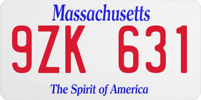 MA license plate 9ZK631