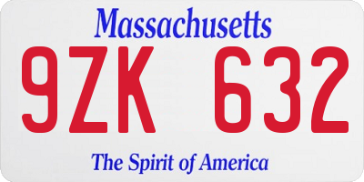 MA license plate 9ZK632