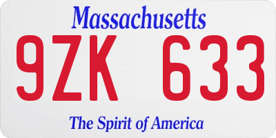 MA license plate 9ZK633