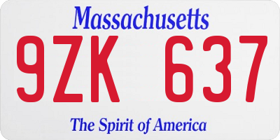 MA license plate 9ZK637