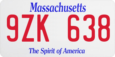 MA license plate 9ZK638