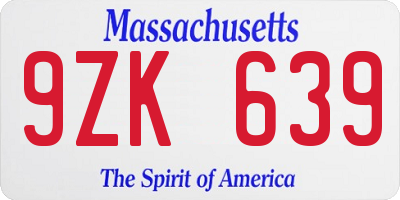 MA license plate 9ZK639