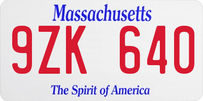 MA license plate 9ZK640