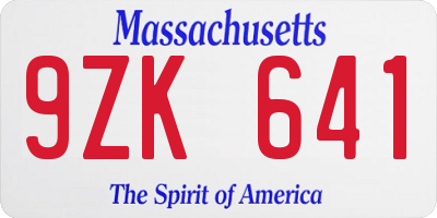MA license plate 9ZK641