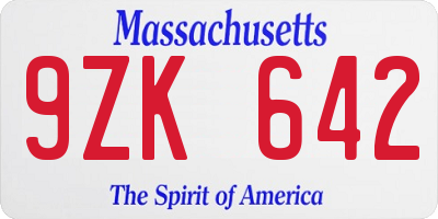 MA license plate 9ZK642