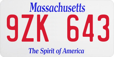 MA license plate 9ZK643