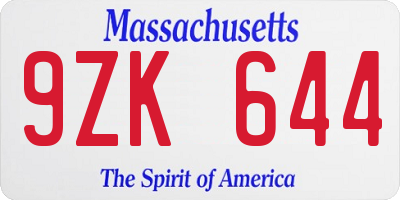 MA license plate 9ZK644