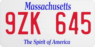 MA license plate 9ZK645