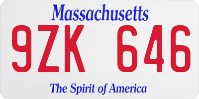 MA license plate 9ZK646