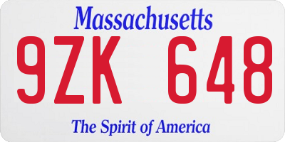 MA license plate 9ZK648