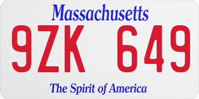 MA license plate 9ZK649