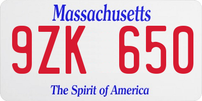 MA license plate 9ZK650