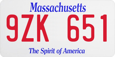MA license plate 9ZK651