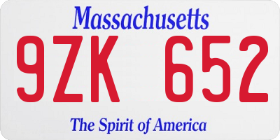 MA license plate 9ZK652