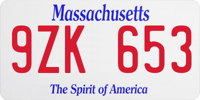 MA license plate 9ZK653
