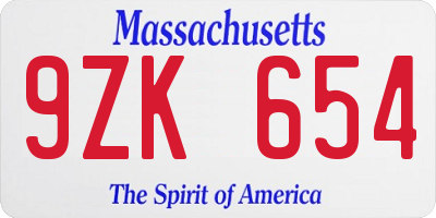 MA license plate 9ZK654