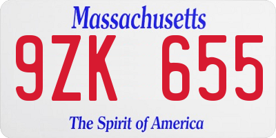 MA license plate 9ZK655