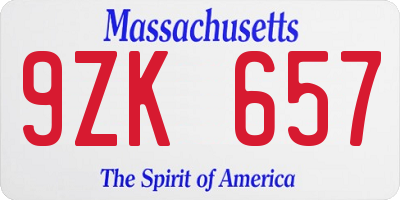MA license plate 9ZK657