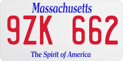 MA license plate 9ZK662