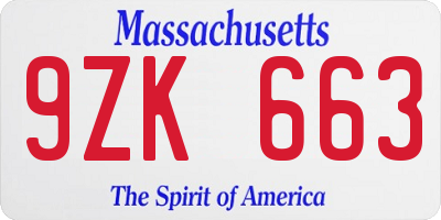 MA license plate 9ZK663