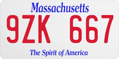 MA license plate 9ZK667