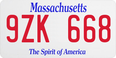 MA license plate 9ZK668