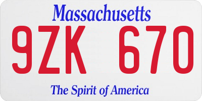MA license plate 9ZK670
