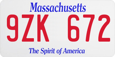 MA license plate 9ZK672