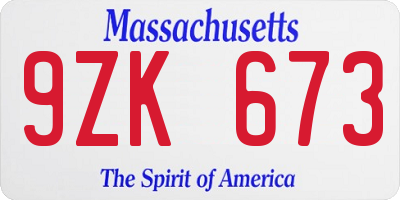 MA license plate 9ZK673