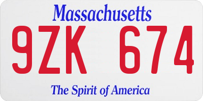 MA license plate 9ZK674