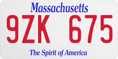 MA license plate 9ZK675