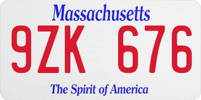 MA license plate 9ZK676