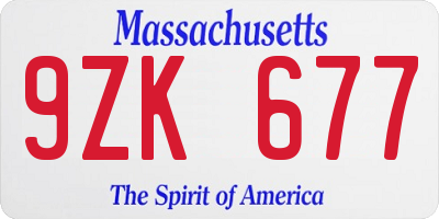 MA license plate 9ZK677