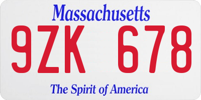 MA license plate 9ZK678