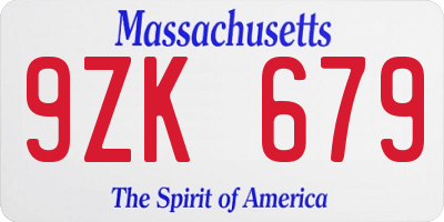 MA license plate 9ZK679