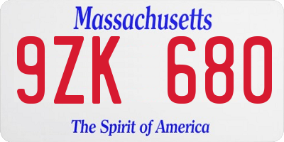 MA license plate 9ZK680