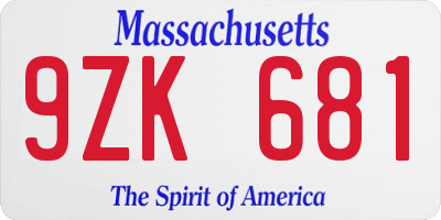 MA license plate 9ZK681