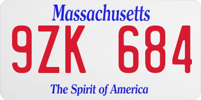 MA license plate 9ZK684