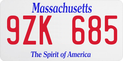 MA license plate 9ZK685