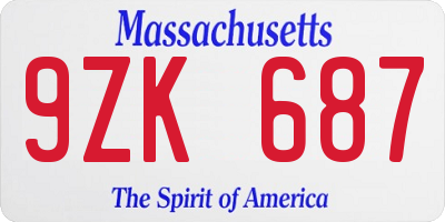 MA license plate 9ZK687
