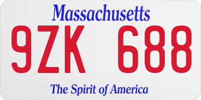 MA license plate 9ZK688