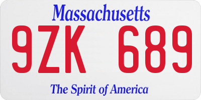 MA license plate 9ZK689