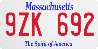 MA license plate 9ZK692
