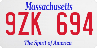 MA license plate 9ZK694