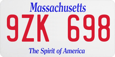 MA license plate 9ZK698